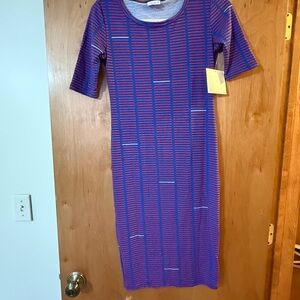 LuLaRoe Purple and Blue Striped Midi Dress